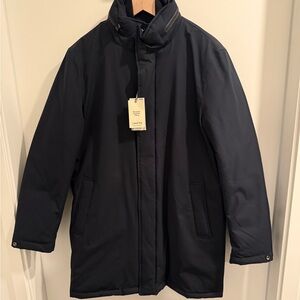Mango Men's Navy Puffer Coat with High Collar